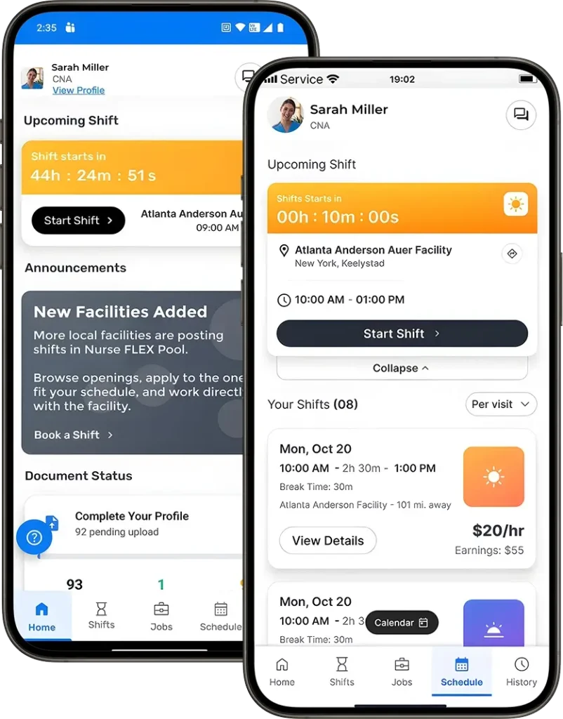 Per Diem Nurse Staffing San Antonio Nurse FLEX Pool mobile app interface showing how San Antonio healthcare facilities post per diem and PRN shifts review local nurses and manage San Antonio shift coverage